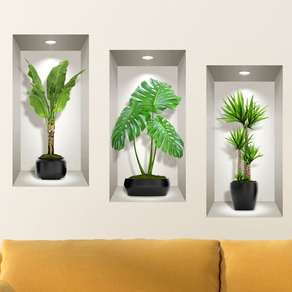 Set 3 autocolante 3D pentru perete Ambiance Green Plants-image-1