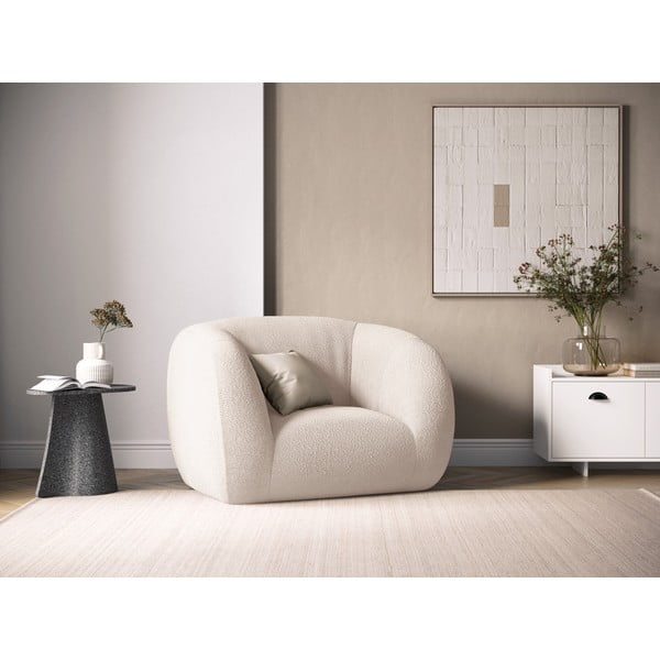 Fotoliu crem cu tapițerie din stofă bouclé Essen – Cosmopolitan Design-image-1