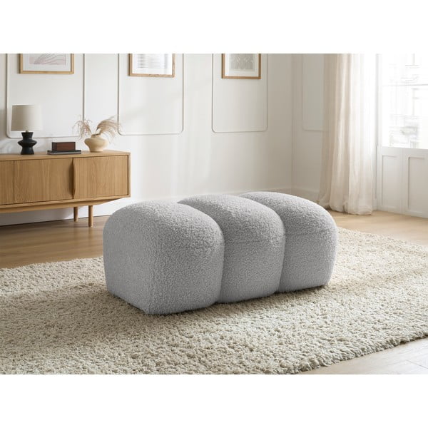 Taburet gri deschis cu tapițerie din țesătură bouclé Hippolyte – Bobochic Paris-image-1
