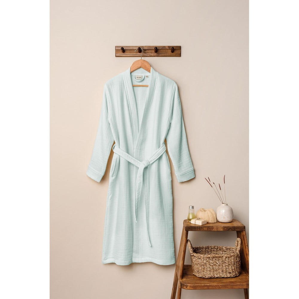 Halat verde mentă L/XL din muselină Kimono – Foutastic