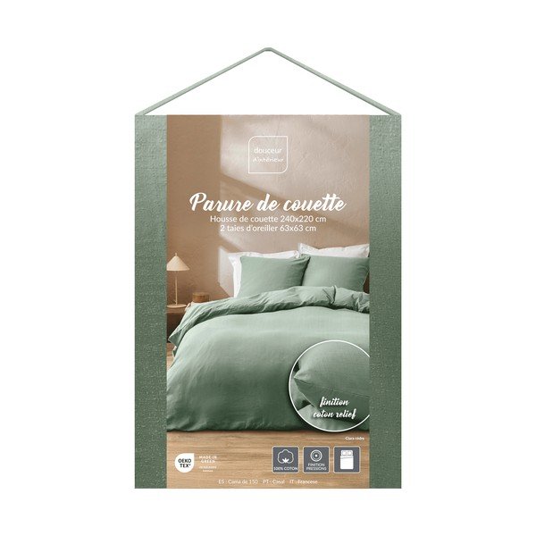 Lenjerie de pat verde din bumbac pentru pat dublu cu 3 piese 240x220 cm Clara – douceur d'intérieur-image-4