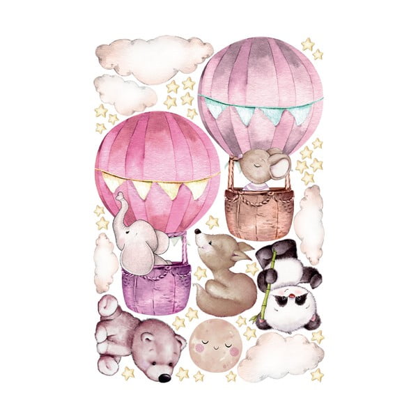 Autocolante de perete pentru camera copiilor Ambiance Balloons and Stars, roz-image-2