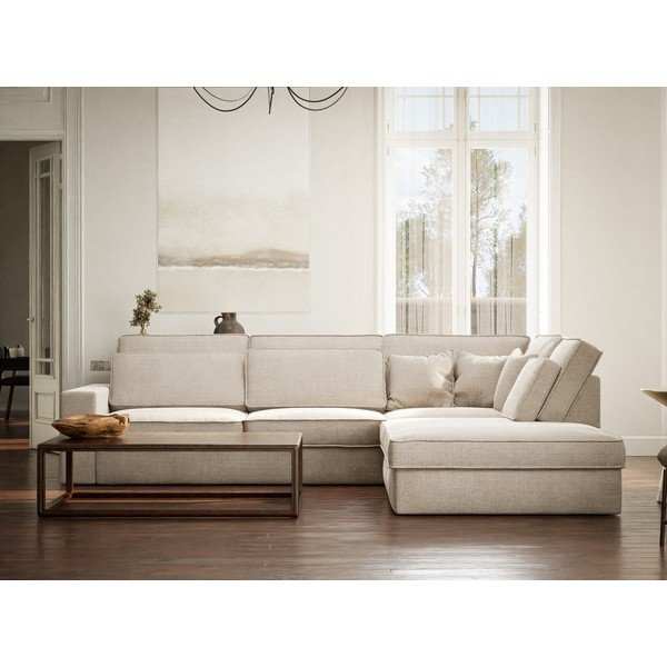 Colțar crem cu tapițerie din chenille (cu colț pe partea dreaptă/în formă de ”L”) Kirou – Maison de Rêve-image-4