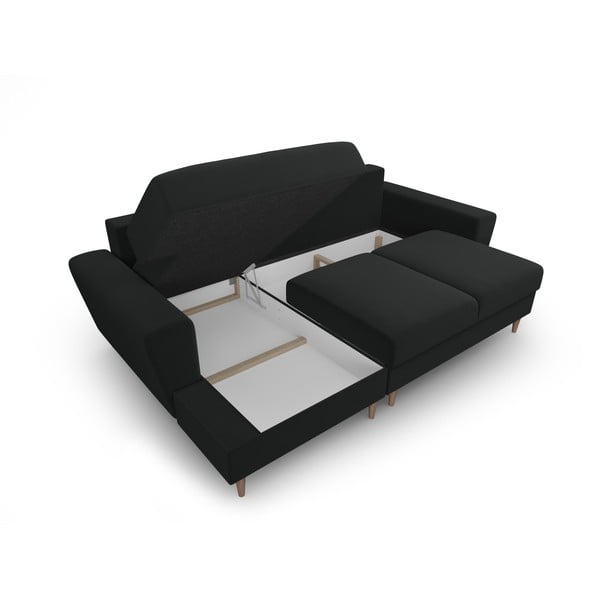 Colțar negru extensibil, cu spațiu de depozitare cu tapițerie din catifea (cu colț pe partea stângă, cu șezlong) Kyoto – Cosmopolitan Design-image-3