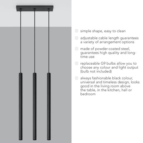 Lustră Sollux Fideus, lungime 30 cm, negru-image-4