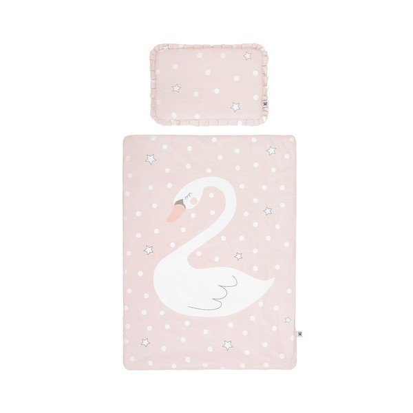 Set păturică matlasată din bumbac și pernă pentru copii BELLAMY Swan, 140 x 200 cm