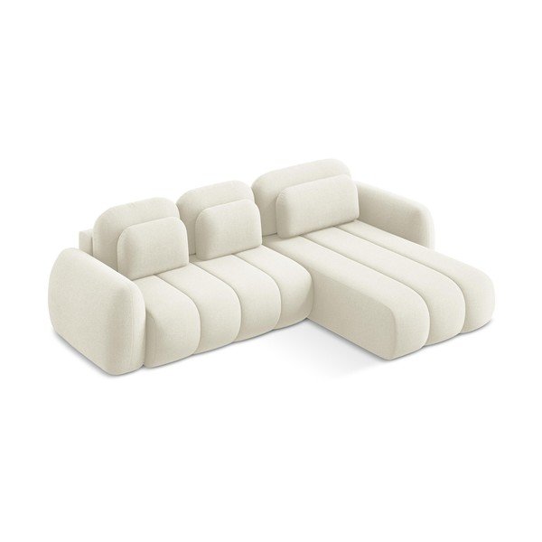 Colțar bej extensibil/cu spațiu de depozitare cu tapițerie din țesătură bouclé (cu colț pe partea dreaptă/cu șezlong) Pele – Makamii-image-2