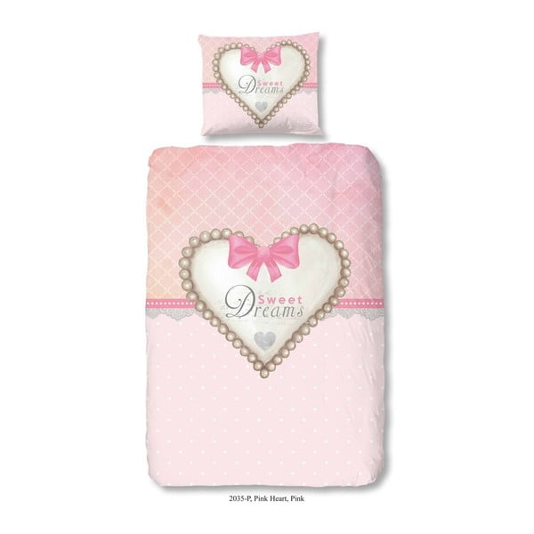 Lenjerie de pat din bumbac pentru copii Muller Textiels Premento Pink Heart, 140 x 200 cm