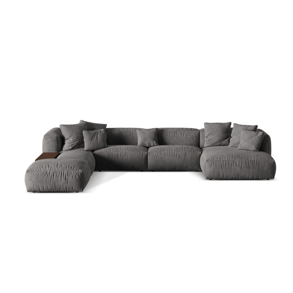 Colțar modular gri cu tapițerie din catifea (cu colț pe partea stângă/în formă de 