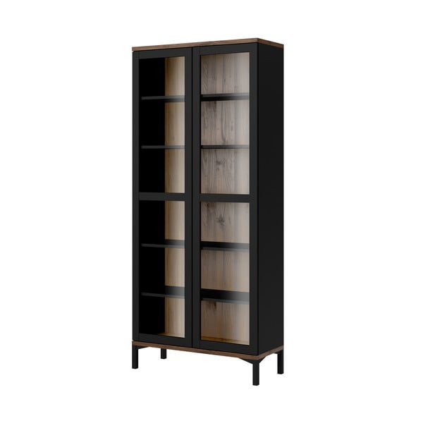 Vitrină neagră-în culoare naturală cu aspect de lemn de nuc 89x203x36 cm Roomers – Tvilum-image-3