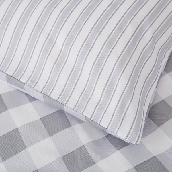 Lenjerie de pat din bumbac Bianca Check And Stripe, 135 x 200 cm, gri-image-4