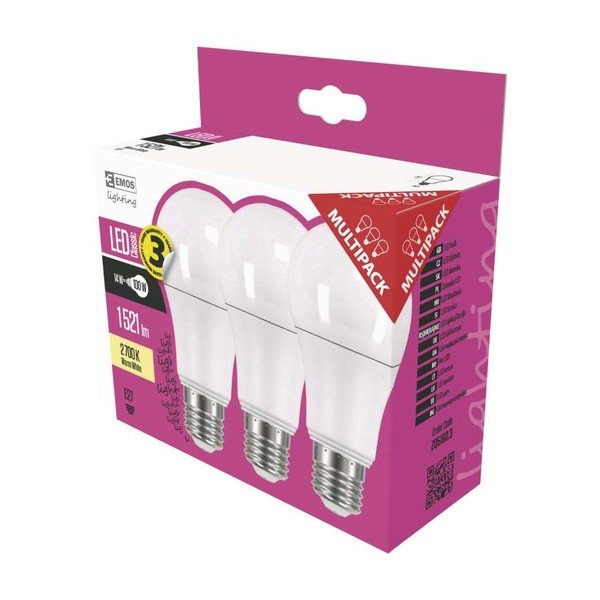Set 3 becuri cu LED EMOS Classic A60 Warm White, 13,2W E27-image-1