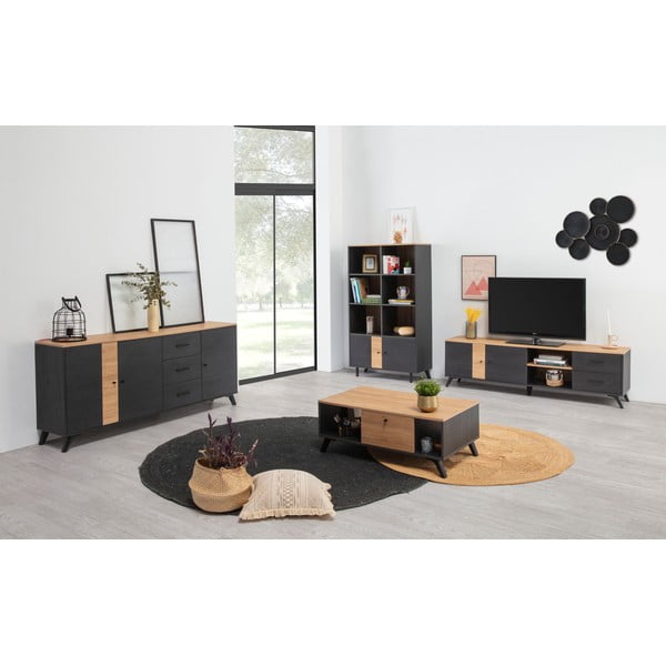 Comodă TV neagră cu aspect de stejar 181x53 cm Texas - Marckeric-image-1