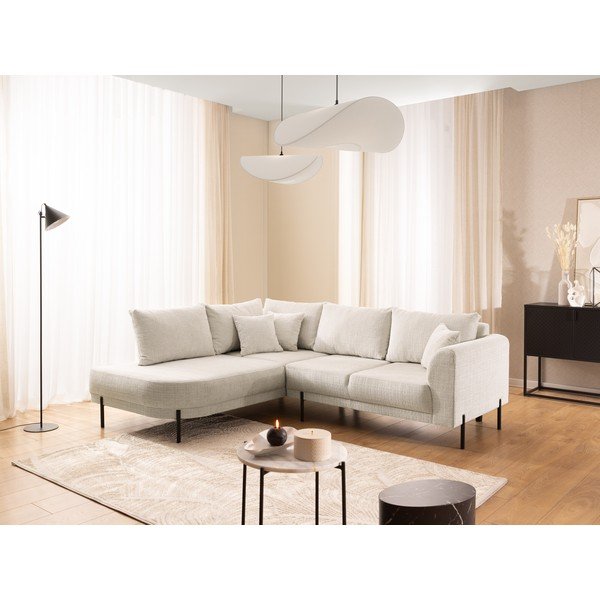 Colțar bej cu tapițerie din chenille (cu colț pe partea stângă/în formă de ”L”) Mauris  – Ropez-image-1