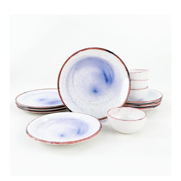 Set veselă cu 12 piese din ceramică My Ceramic, alb-albastru
