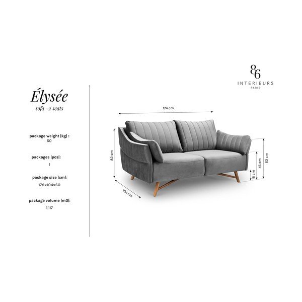 Canapea cu tapițerie de catifea Interieur 86 Elysée, 174 cm, galben-image-2