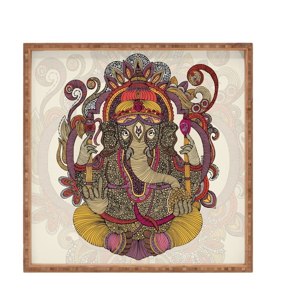 Tavă decorativă din lemn Ganesha, 40 x 40 cm