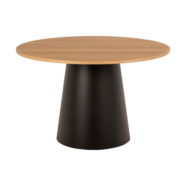Masă de dining neagră/în culoare naturală rotundă cu blat cu aspect de lemn de stejar ø 120 cm Soli – Actona