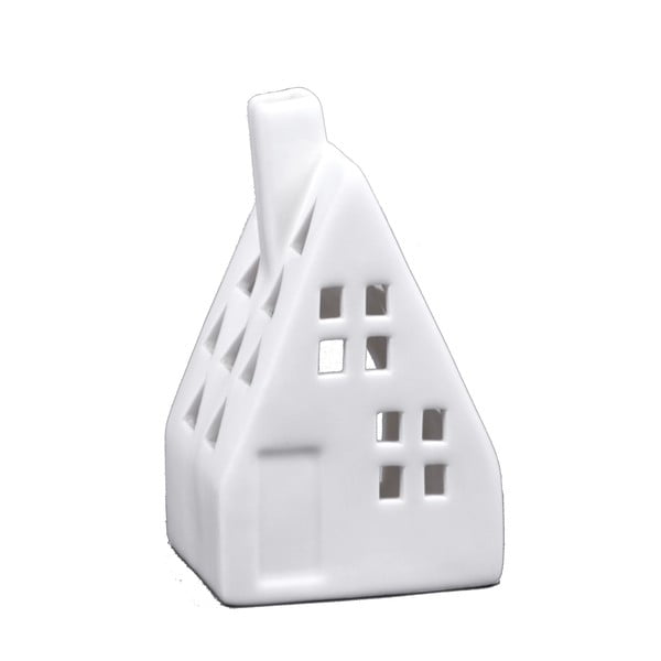 Sfeșnic din porțelan în formă de casă Ego Dekor, înălțime 13 cm, alb