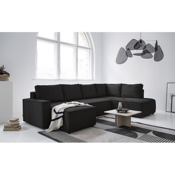 Colțar gri antracit extensibil cu tapițerie din catifea reiată  (cu colț pe partea dreaptă/în formă de "U") Brave Dave – Miuform-image-2