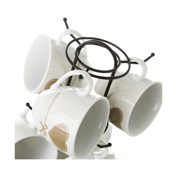 Set 6 cești cu farfurioară și suport metalic Unimasa Heart-image-3