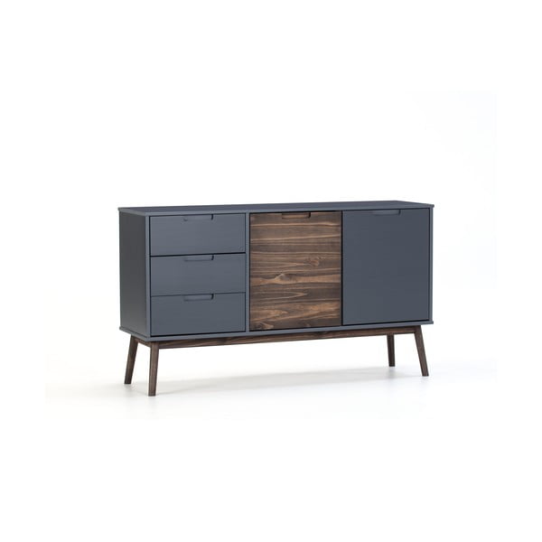 Comodă gri antracit/maro închis joasă din lemn masiv de pin 140x80 cm Nussa – Marckeric-image-3