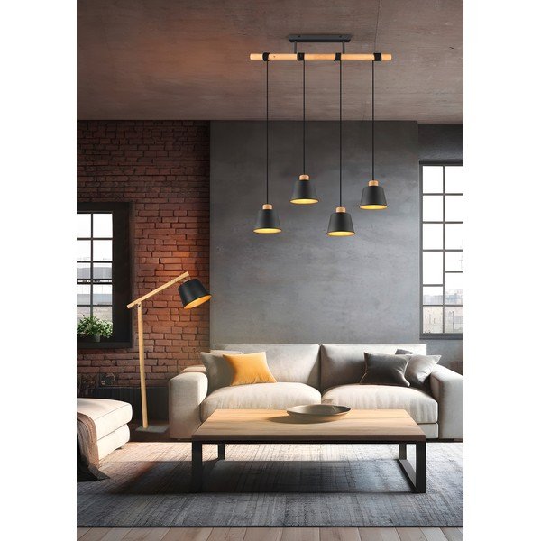 Lustră neagră/în culoare naturală cu abajur din metal ø 18 cm Harris – Trio-image-3