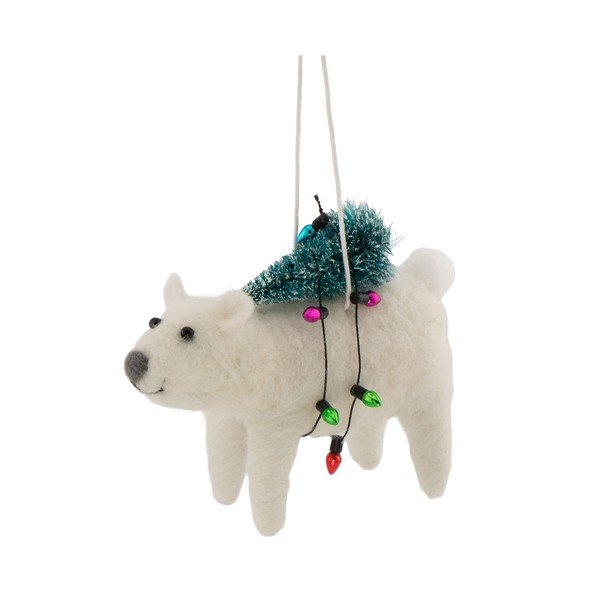 Ornament de Crăciun din material textil 12 cm Polar Bear with Christmas Lights – Sass & Belle