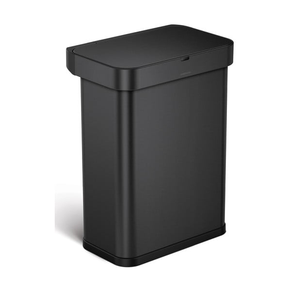 Coș de gunoi negru mat cu senzori de deschidere din oțel 58 l – simplehuman