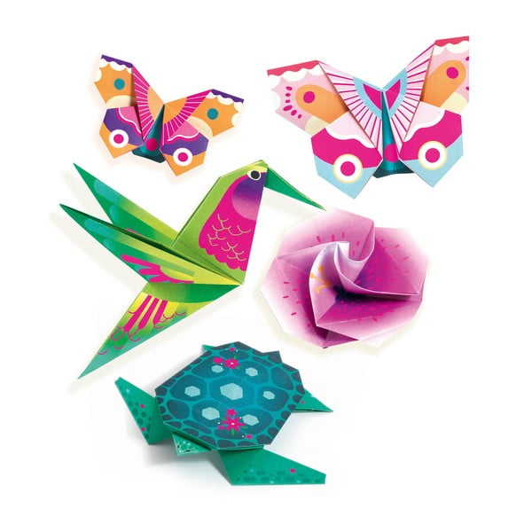 Set 24 hârtii origami cu instrucțiuni Djeco Neon Tropics