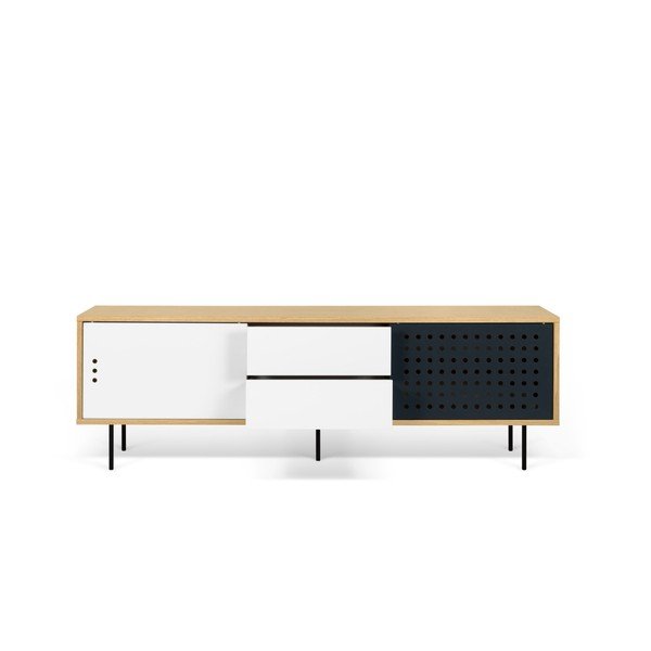 Comodă TV TemaHome Dann Dots, decor stejar cu detalii alb-negru, lungime 201 cm-image-1
