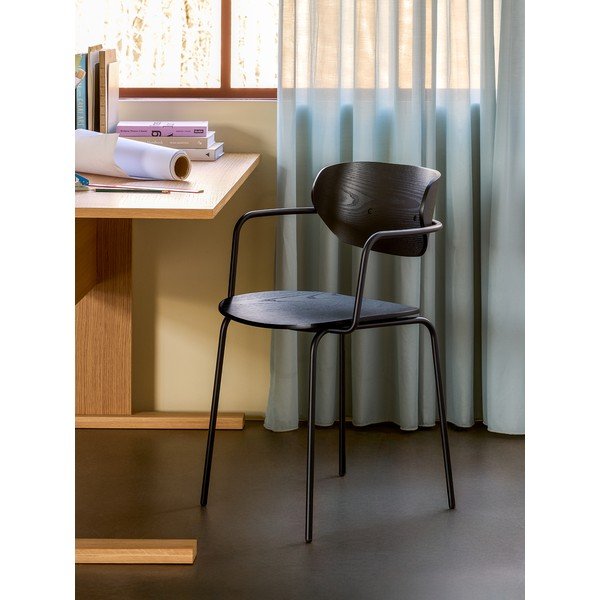 Scaun de dining negru cu cotiere/stivuibil din metal Arch – Hübsch-image-1