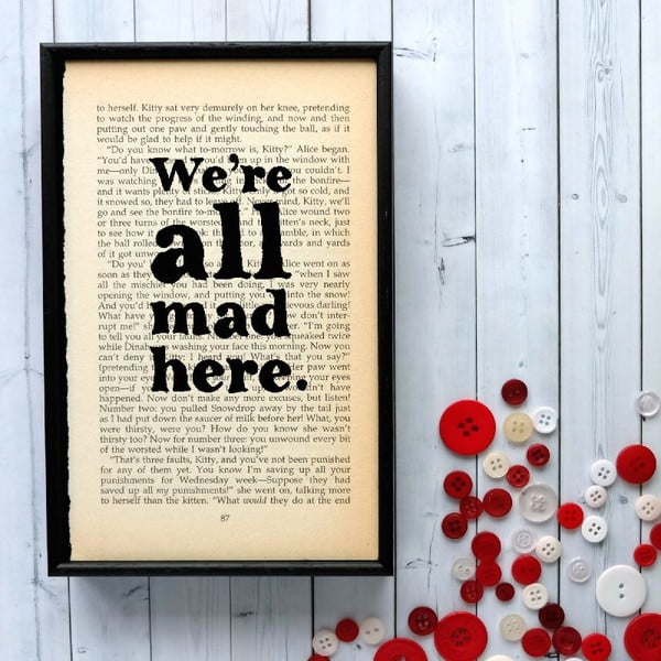 Poster cu ramă din lemn Alice in Wonderland All Mad Here