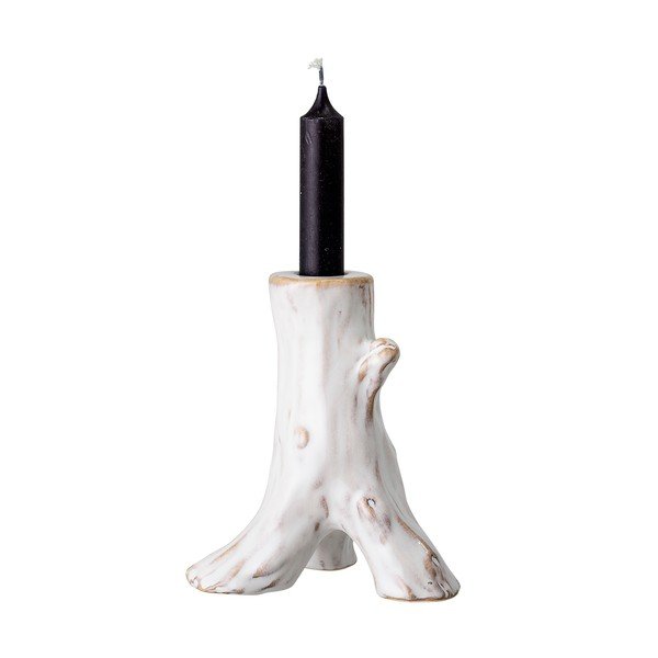 Suport lumânare din gresie ceramică Bloomingville Stump, alb-image-2