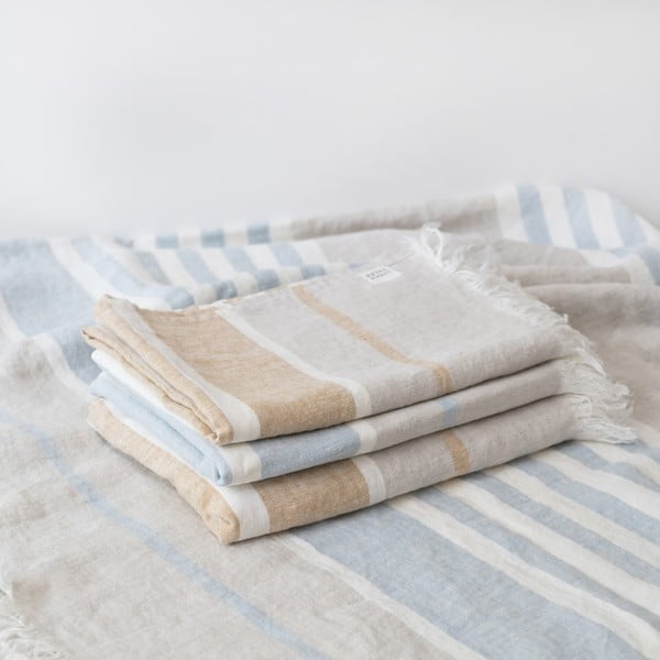Pătură albastră din in pentru plajă 140x170 cm Allure Stripe – Linen Tales