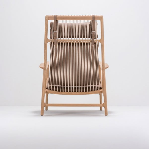 Fotoliu cu structură din lemn masiv de stejar şi tapiţerie din piele bovină Gazzda Dedo, maro-image-4