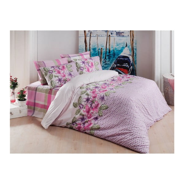 Lenjerie de pat cu cearșaf din bumbac Sierra, 200 x 220 cm, roz