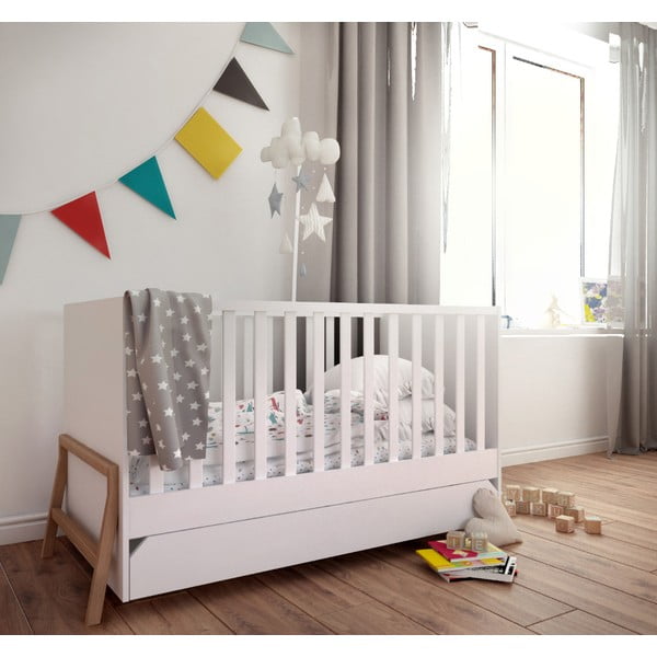 Pătuț pentru copii cu sertar BELLAMY Lotta, 70 x 140 cm, alb-image-1