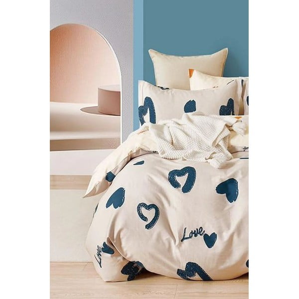 Lenjerie de pat bej din bumbac ranforcé pentru pat dublu/extinsă cu cearceaf inclus/cu 4 piese 200x220 cm Amore – Mila Home-image-1