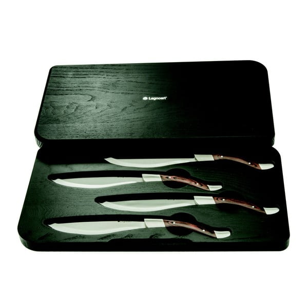 Set 4 cuțite pentru steak în cutie cadou Legnoart Angus, maro închis