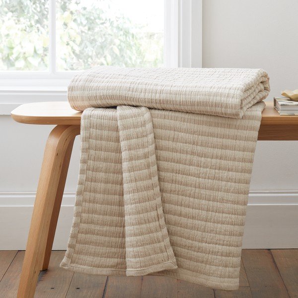 Pătură în culoare naturală din bumbac 150x200 cm Cotton Muslin Stripe – Bianca-image-1