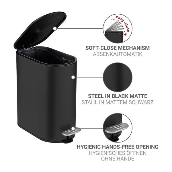 Coș de gunoi negru mat cu pedală din oțel 5 l Collungo – Wenko-image-3