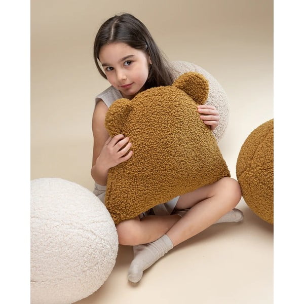 Pernă decorativă pentru copii maro cu tapițerie din țesătură bouclé Bear – Wigiwama-image-1