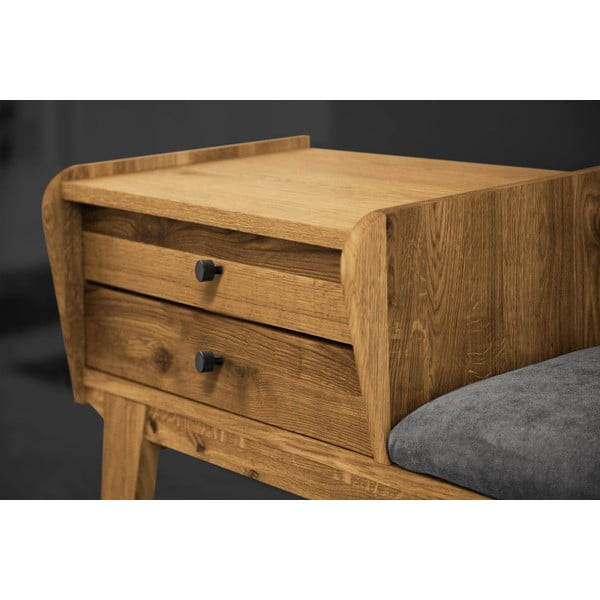 Bancă cu sertare din lemn de stejar cu șezut gri deschis Retro - The Beds-image-4