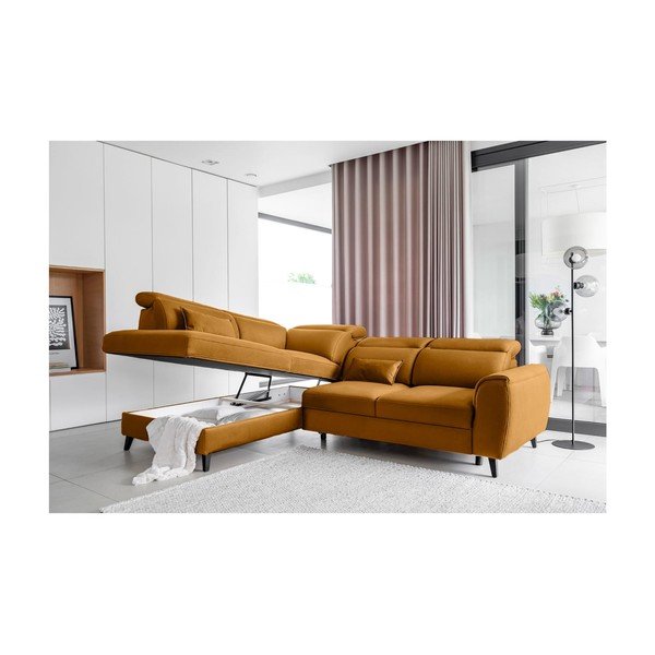 Colțar galben extensibil/cu spațiu de depozitare cu tapițerie din catifea (cu colț pe partea stângă/în formă de ”L”) Noble – ELTAP-image-3