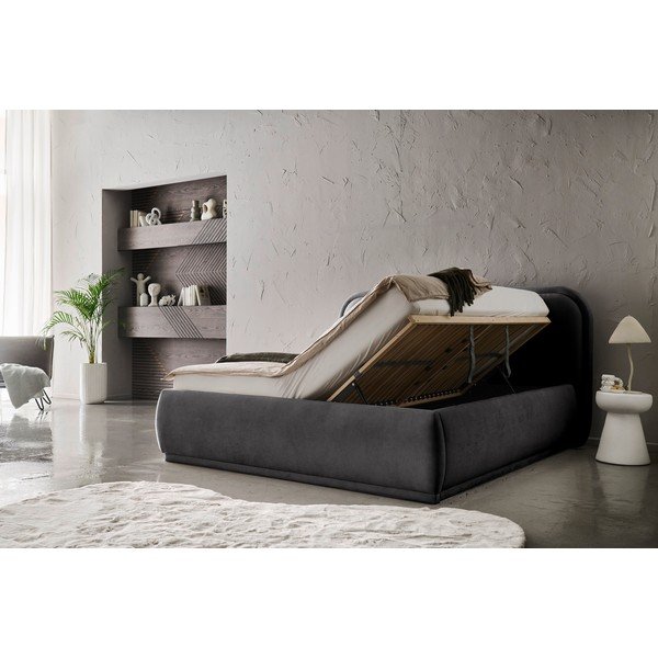 Pat matrimonial gri antracit tapițat cu spațiu de depozitare cu somieră 160x200 cm Soma – Meise Möbel-image-2