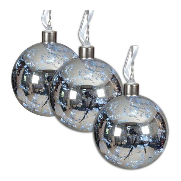 Set 3 globuri Crăciun din sticlă cu lumini LED Naeve, Ø 13 cm, argintiu