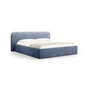 Pat matrimonial albastru închis tapițat cu spațiu de depozitare cu somieră 160x200 cm Elizabeth – Micadoni 