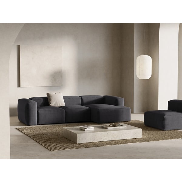 Colțar gri închis cu tapițerie din catifea reiată  (cu colț pe partea dreaptă/cu șezlong) Bergamo – Cosmopolitan Design-image-1