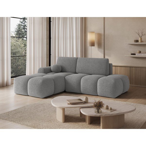 Colțar gri extensibil/cu spațiu de depozitare cu tapițerie din țesătură bouclé (cu colț pe partea stângă/cu șezlong) Vittario – ELTAP-image-4